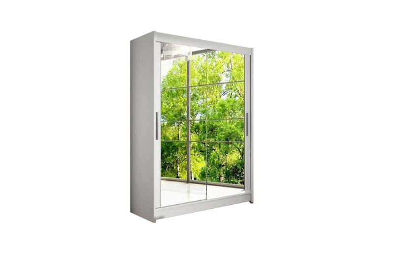 Posuvná šatníková skriňa STAWEN XI so zrkadlom, 150x200x58, biela mat - - 0