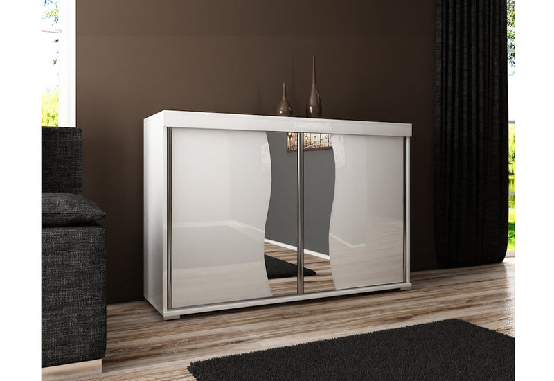 Komoda MADRID 2, 120x94x45, biela/zrkadlo - - 0