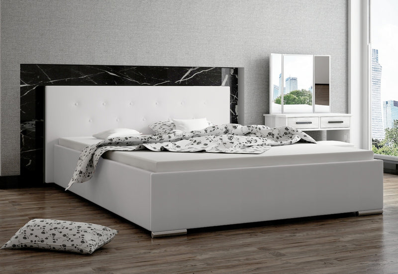 Čalúnená posteľ ROGGER slim, 160x200, bílá ekokůže - - 0