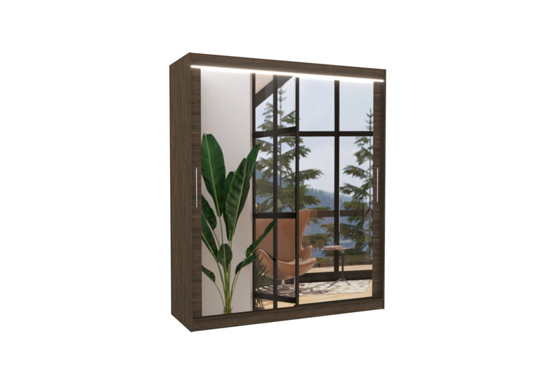 Posuvná skriňa so zrkadlom RAPID, 180x215x58, čokoládová + LED - - 0