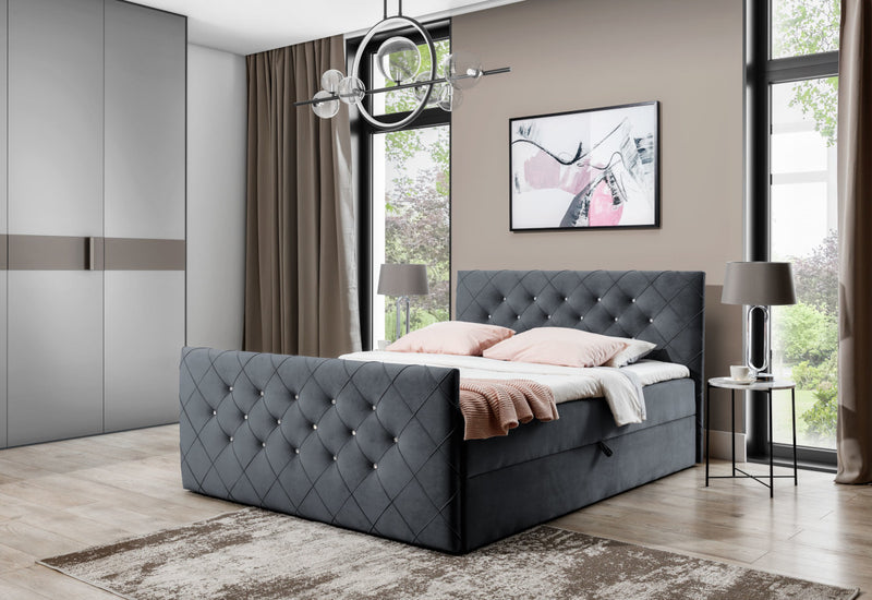 Čalúnená posteľ boxspring MATRAGI + topper, 200x200, manila 19 (grafit) - - 0