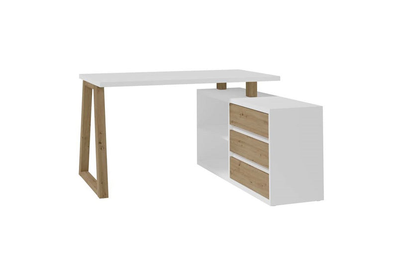 Písací stôl DRAX 3, 135x76,2x115, dub artisan/biela - - 0