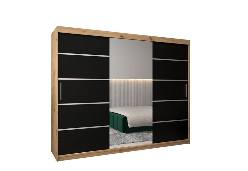 Šatníková skriňa VETRONA 2, 250x200x62, dub artisan/čierna - - 0