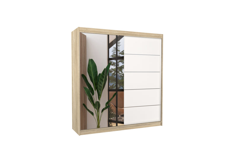 Šatníková skriňa OLMA, 200x215x58, dub sonoma/biela - - 0