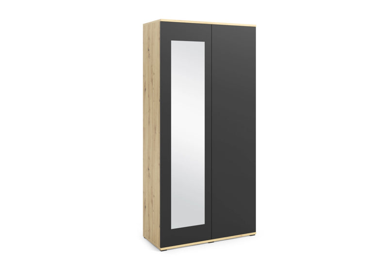 Skriňa AMALE so zrkadlom, 90x185x40, dub artisan/čierna - - 0