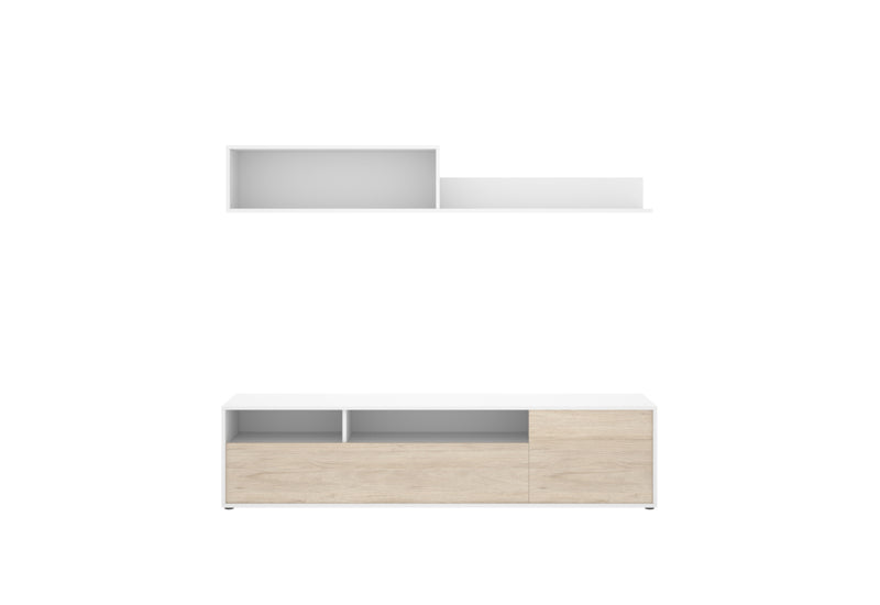 Obývacia stena BAYO, 180x44x35, biela/prírodný - - 0