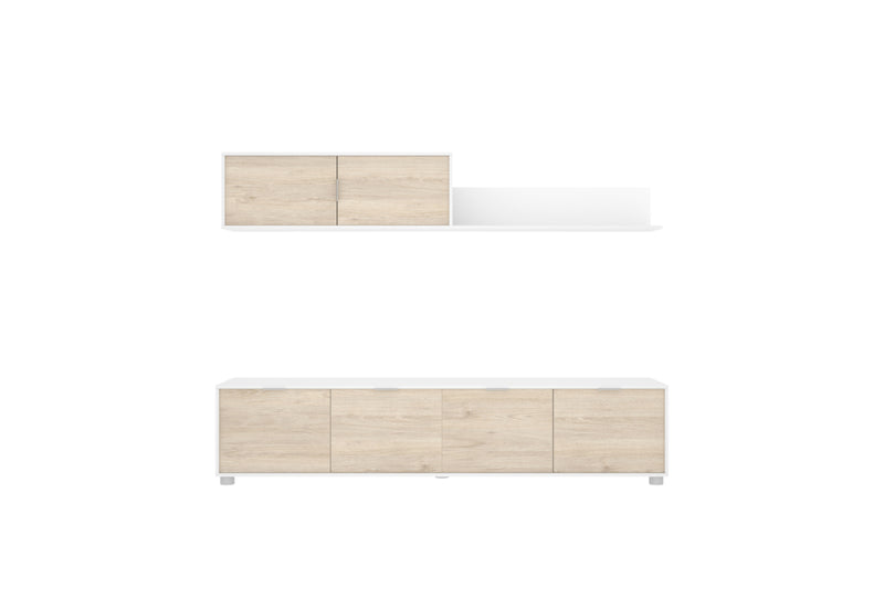 Obývacia stena LIMANA, 200x43x40, biela/prírodný - - 0