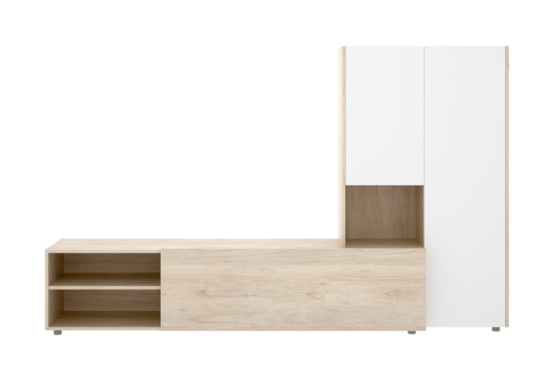 Obývacia stena KEJLA, 227x140,6x40, prírodný/biela - - 0
