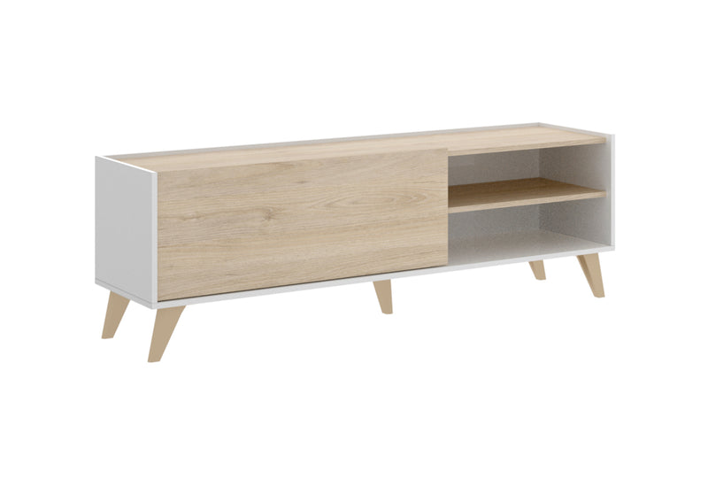 TV stolík NESTE, 155x47x43, biela/prírodný - - 0