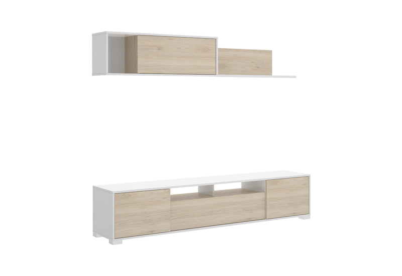 Obývacia zostava KENIK, 200x180x41, biela lesk/prírodný - - 0