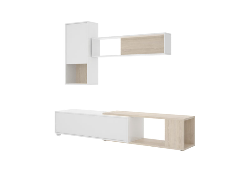 Obývacia zostava OBILO, 180/230x180x41, biela lesk/prírodný - - 0