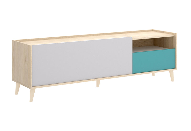 TV stolík NOVAR, 155x47x43, sivá/hnedá/zelená - - 0