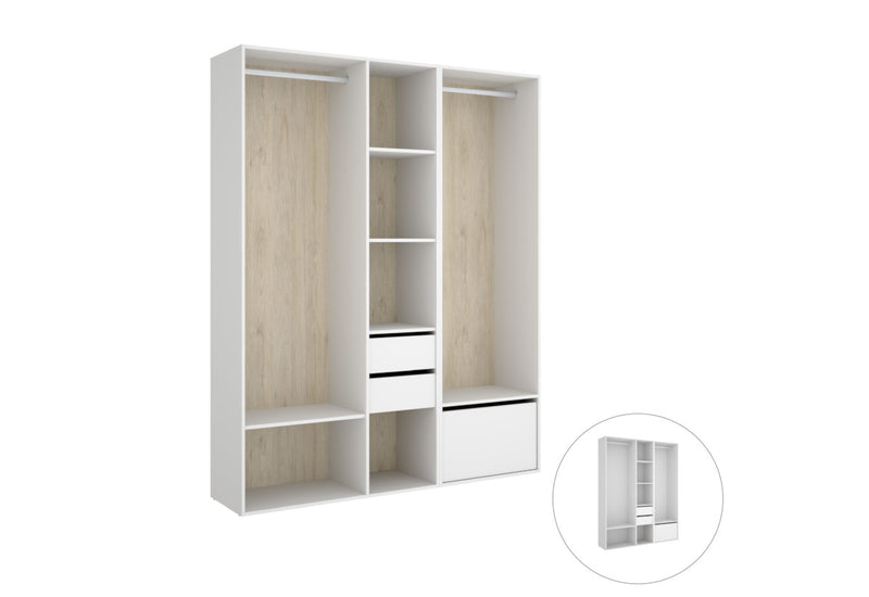 Otvorená šatníková skriňa SUITA 3, 158x205x45, biela/prírodná - - 0