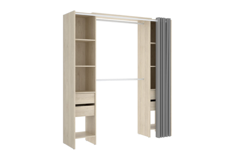 Otvorená šatníková skriňa so závesmi a zásuvkami SUIT, 180x205x50, prírodný - - 0