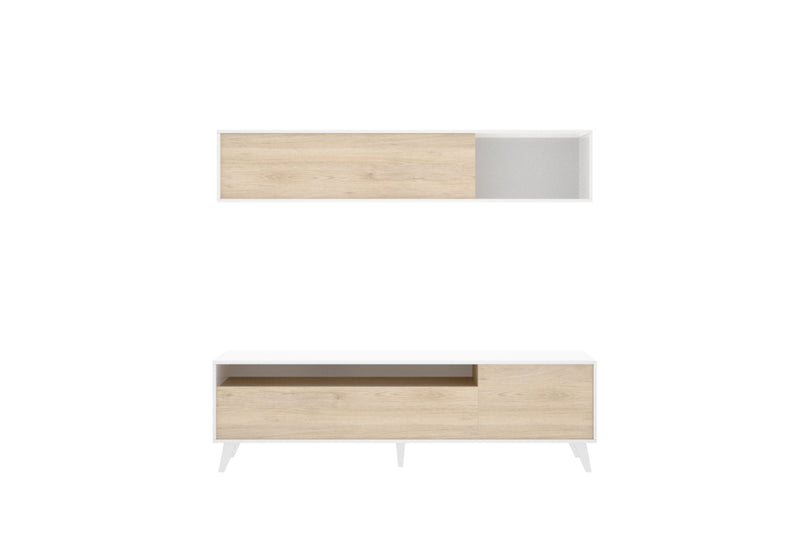 Obývacia stena BONNO, 180x180x41, biela/prírodná - - 0