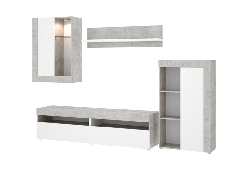 Obývacia stena TOKIOR, 265x180x42, betón/biela - - 0