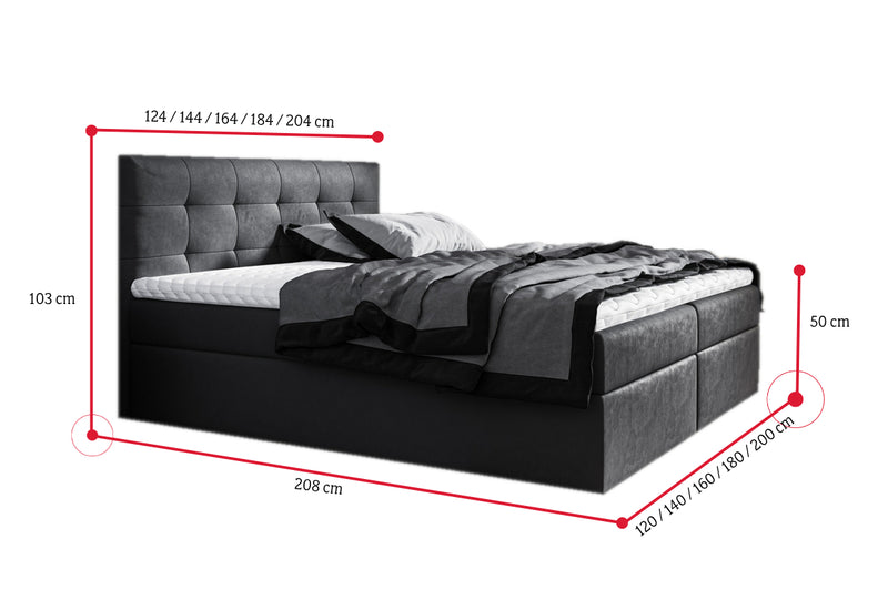 Čalúnená posteľ boxspring BRIGITE + úložný priestor + vrchný matrac - ROZMEROVKA - 2