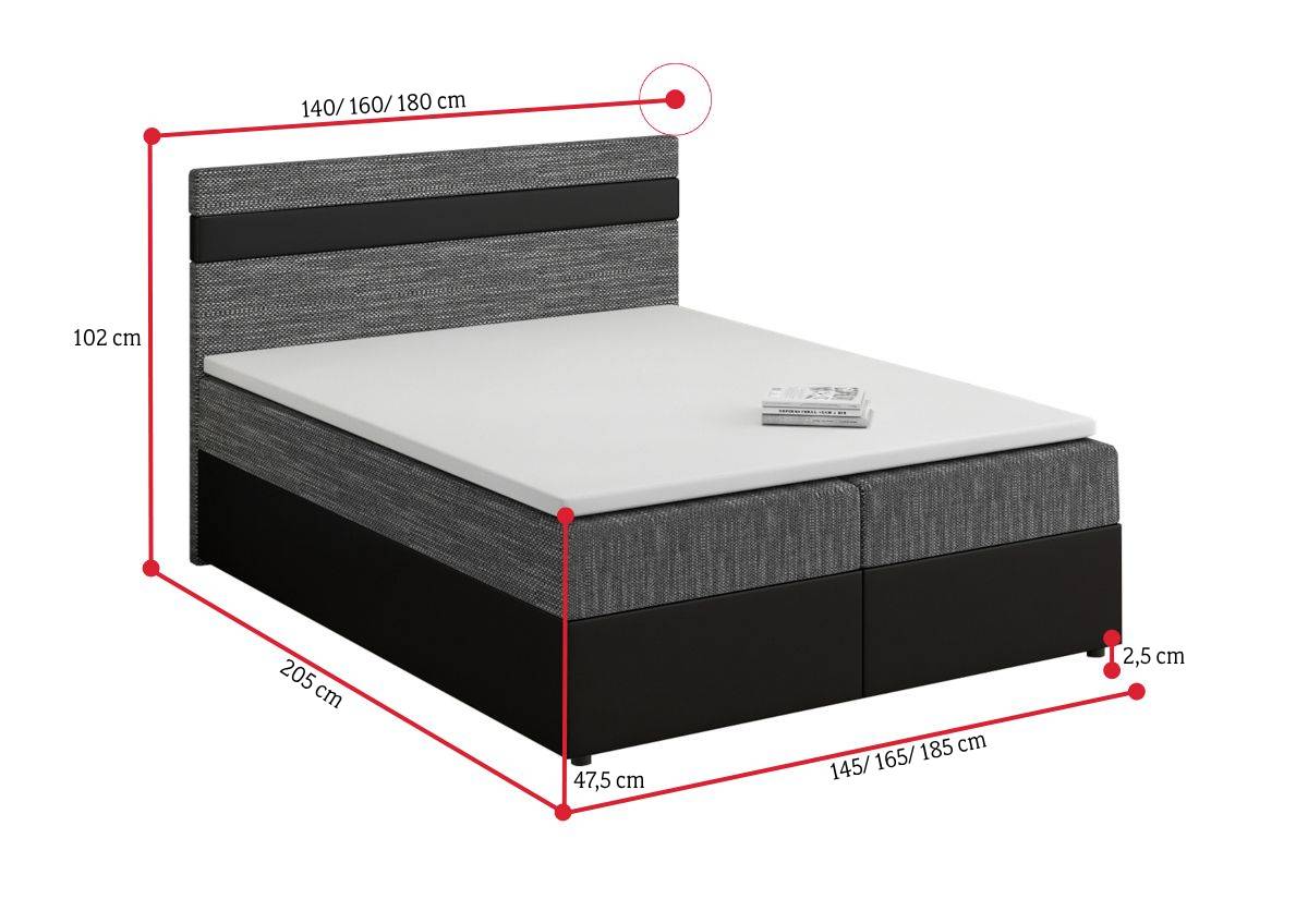 Čalúnená posteľ boxspring MODELA + vrchný matrac - ROZMEROVKA - 2