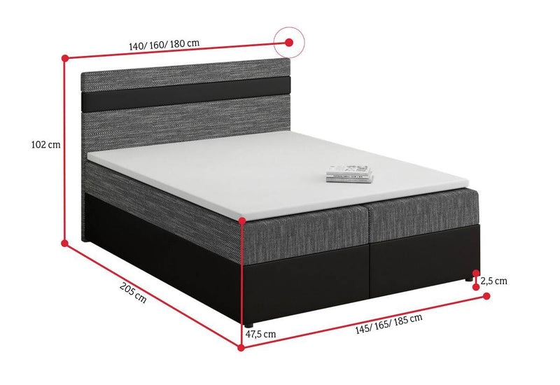 Čalúnená posteľ boxspring MODELA + vrchný matrac - ROZMEROVKA - 2