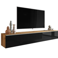 TV stolík MENDES D 180, 180x30x32, dub wotan/čierna lesk -  - 0