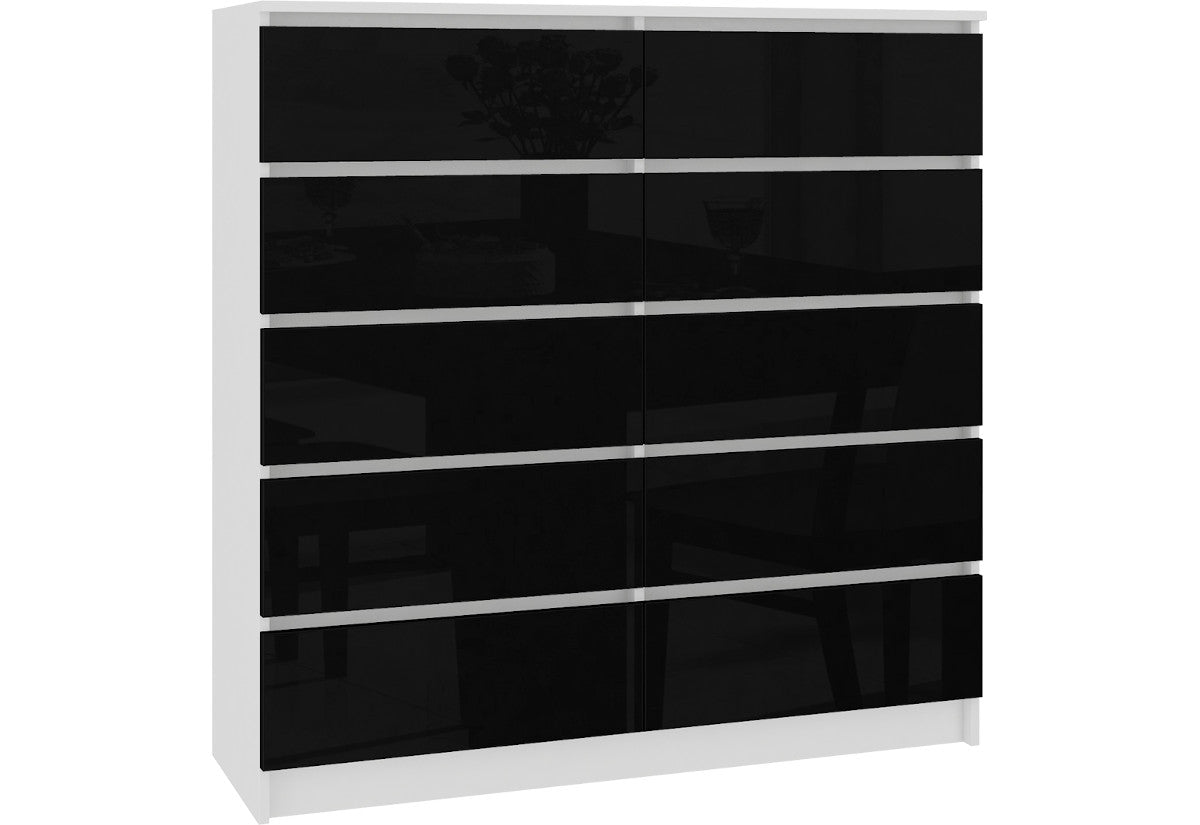 Komoda ARMARIA K120 10SZ, 150x121x40, biela/čierna lesk -  - 0