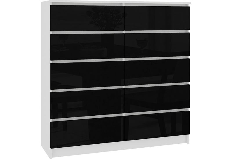 Komoda ARMARIA K120 10SZ, 150x121x40, biela/čierna lesk -  - 0