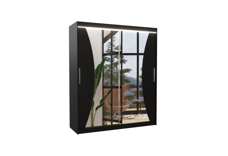 Posuvná skriňa so zrkadlom SWIFT, 180x215x58, čierna + LED -  - 0