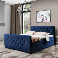 Čalúnená posteľ boxspring MATRAGI + topper, 120x200, riviera 81 (granatowy) -  - 0