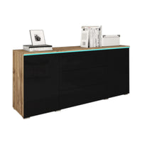 Komoda AMALIE, 150x68x39,5, dub wotan/čierna lesk -  - 0