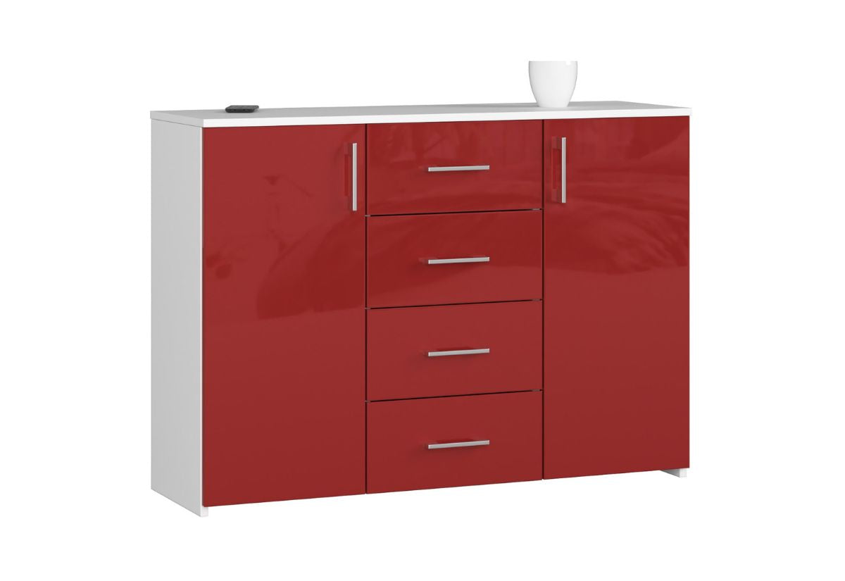 Komoda LEANA, 110,4x79,9x35, biela/červená lesk -  - 0