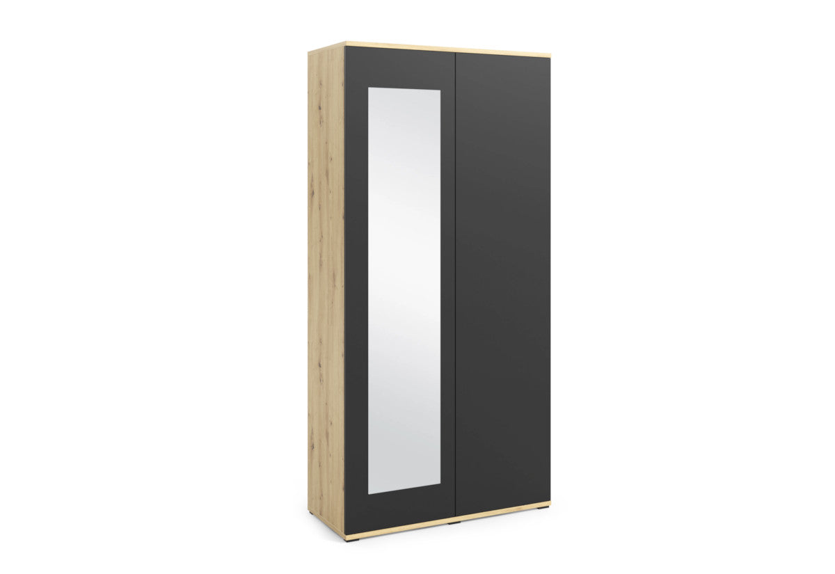 Skriňa AMALE so zrkadlom, 90x185x40, dub artisan/čierna -  - 0