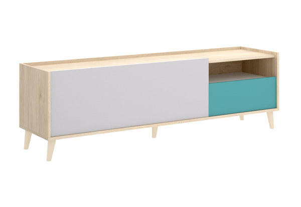 TV stolík NOVAR, 155x47x43, sivá/hnedá/zelená -  - 0