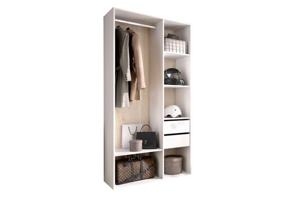 Otvorená šatníková skriňa SUIT, 98x205x45, biela/prírodná -  - 0