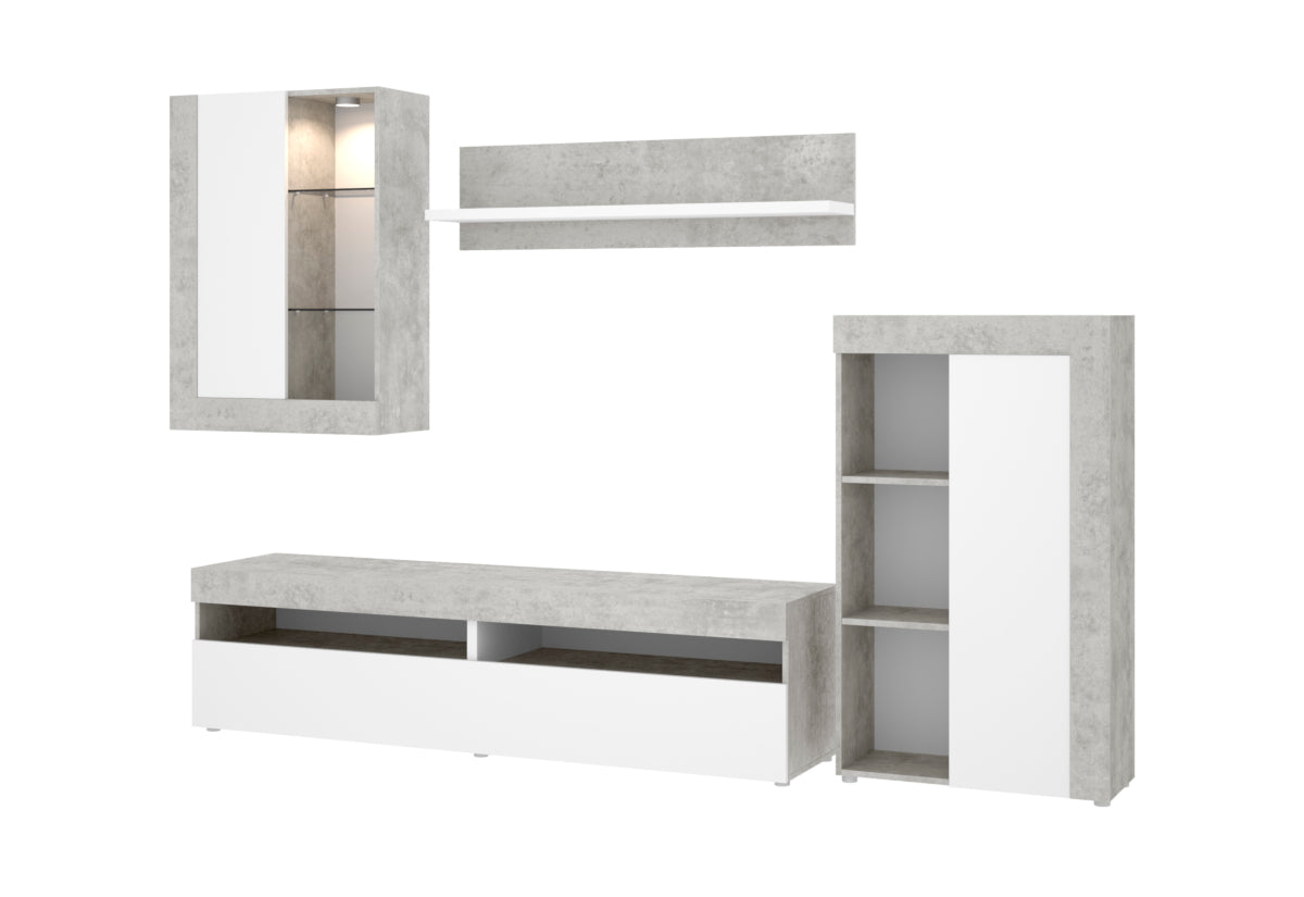 Obývacia stena TOKIOR, 265x180x42, betón/biela -  - 0