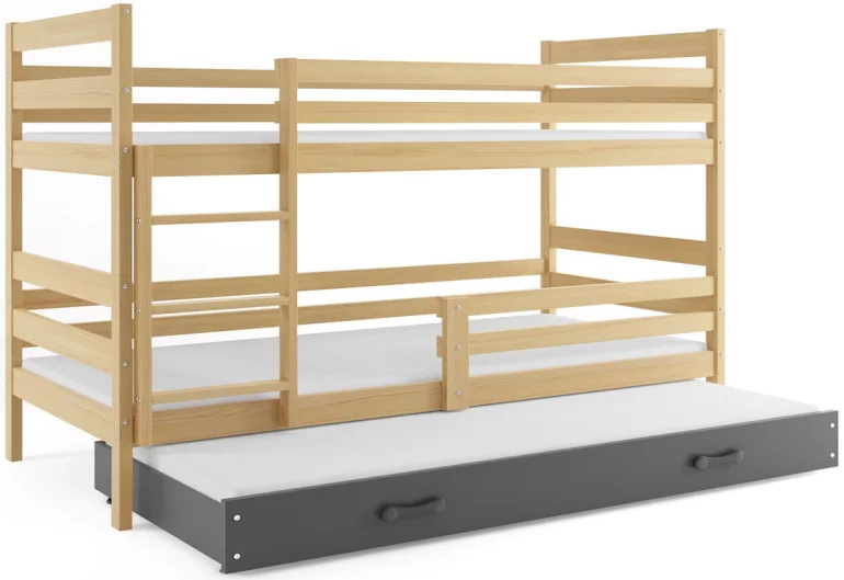 Poschodová posteľ s prístilkou POPOLUŠKA, 80x190 cm, borovica/grafit