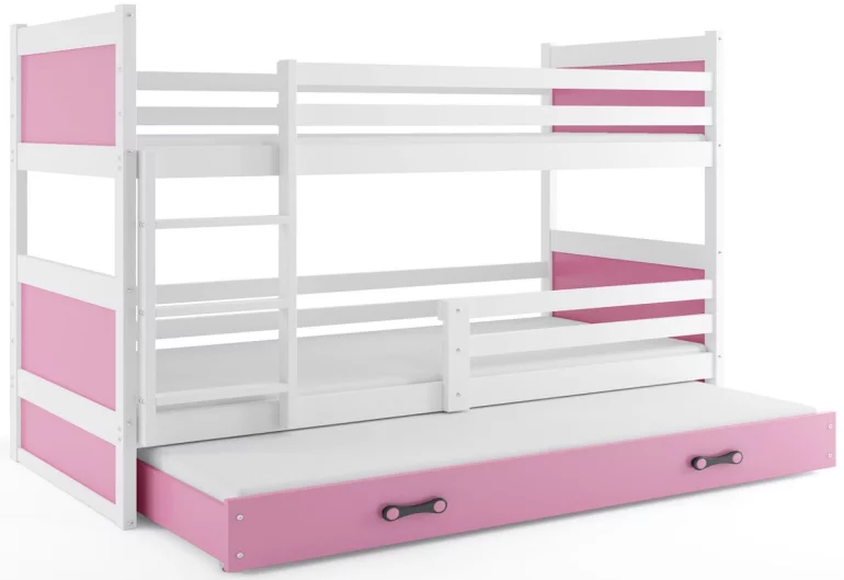 Poschodová posteľ FIONA 3 COLOR + matrac + rošt ZDARMA, 90x200 cm, biela/ružová