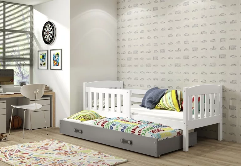 Detská posteľ FLORENT P2 + matrac + rošt ZADARMO, 80x190 cm, biela, grafitová