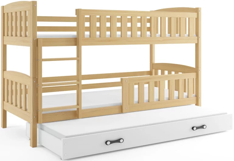 Poschodová posteľ FLORENT 3 + matrac + rošt ZADARMO, 80x190 cm, borovica, biela