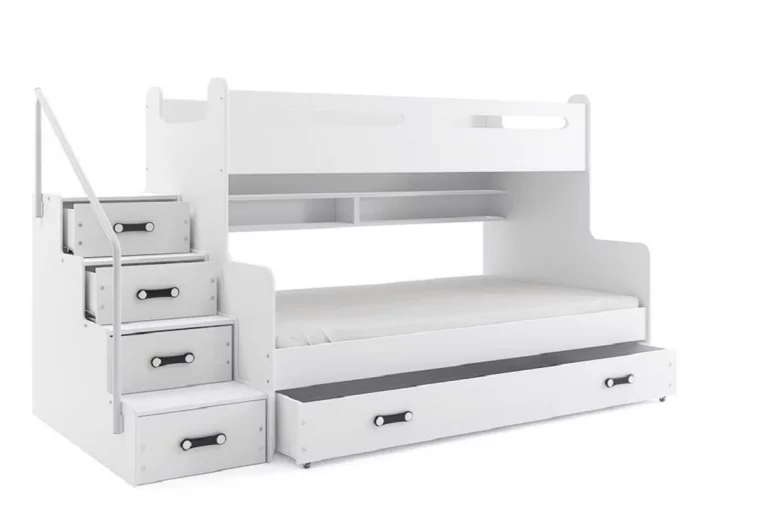 Poschodová posteľ XAVER 3 COLOR + úložný priestor + matrac + rošt ZADARMO, 120x200 cm, biela, biela