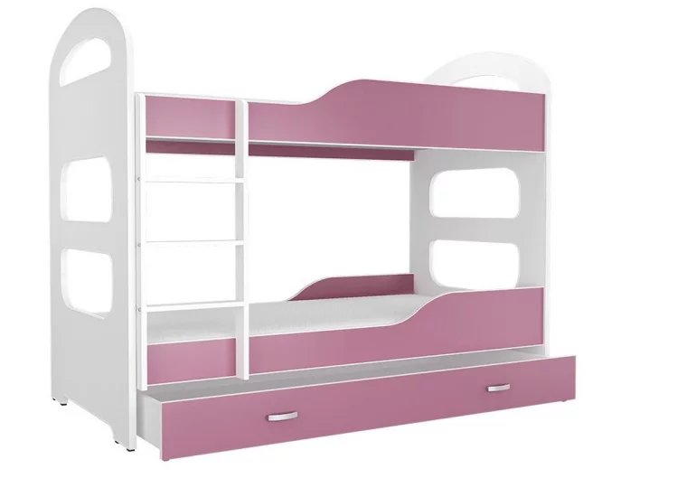 Detská poschodová posteľ PATRIK 2 COLOR 160x80 cm, biely/ružový
