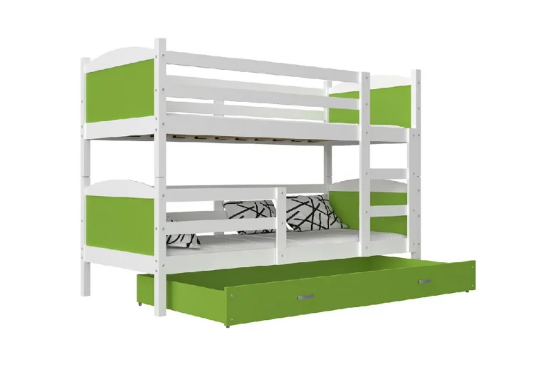 Detská poschodová posteľ MATES 2 COLOR, 190x80 cm, biely/zelený