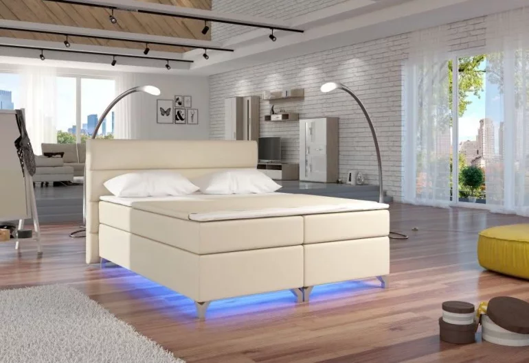 Čalúnená posteľ BASILIO, s LED, 160x200 cm, soft 033 beige
