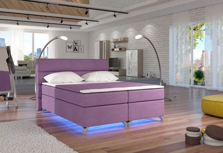 Čalúnená posteľ BASILIO, s LED, 160x200 cm, jasmine 65