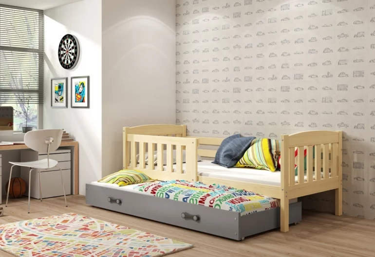 Detská posteľ FLORENT P2 + matrac + rošt ZADARMO, 90x200 cm, borovica, grafitova