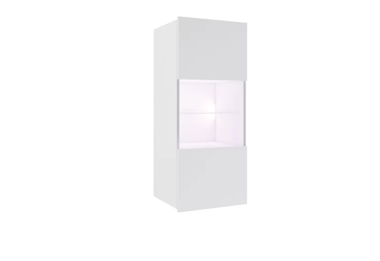 Závesná vitrína BRINICA, biela/biely lesk, + biely LED