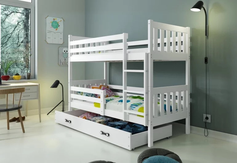 Detská poschodová posteľ RINOCO 2 + úložný priestor + matrac + rošt ZADARMO