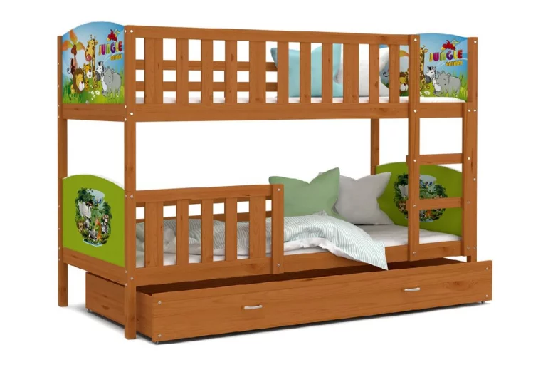 Detská poschodová posteľ DOBBY 2 s obojstrannou potlačou + matrac + rošt ZADARMO
