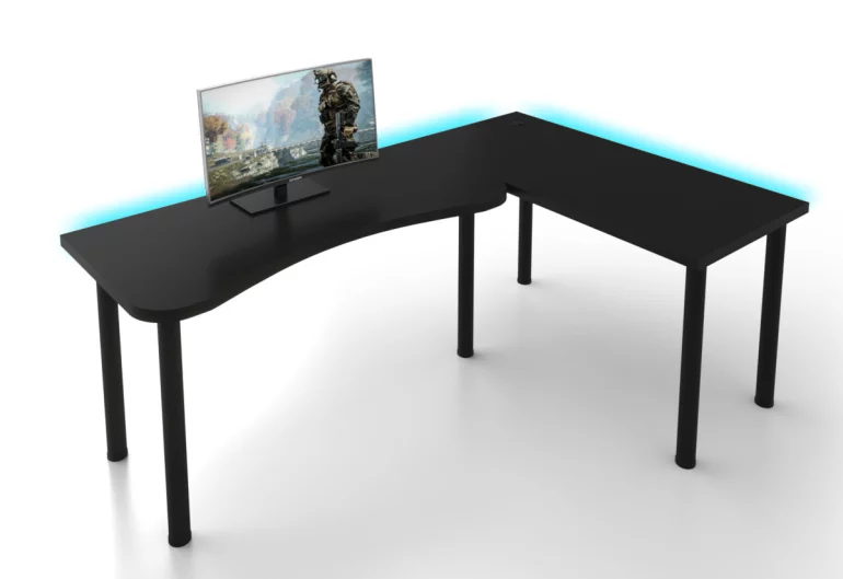 Počítačový rohový stôl MOOD L s LED, 200/135x73-76x65, čierna, pravý