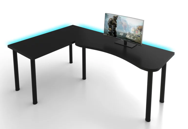 Počítačový rohový stôl MOOD L s LED, 200/135x73-76x65, čierna, ľavý - VÝPREDAJ Č. 127