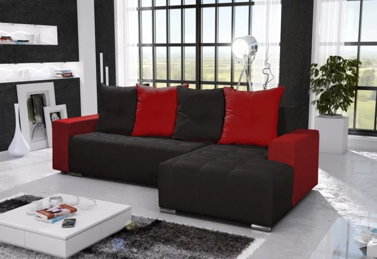 Rohová sedacia súprava FUTURA, 240x131 cm, sawana, čierny/červená, pravý